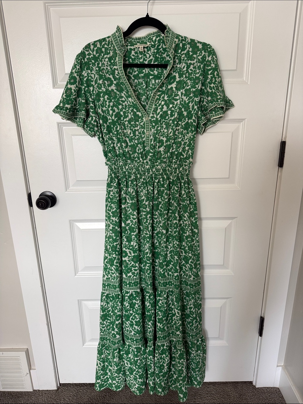 Green Floral Maxi Dress with Smocked Waist